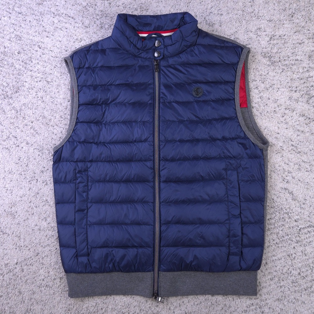 El Ganso Down Vest Mens Small Puffer Goose Quilted Insulated Blue Full Zip EUC